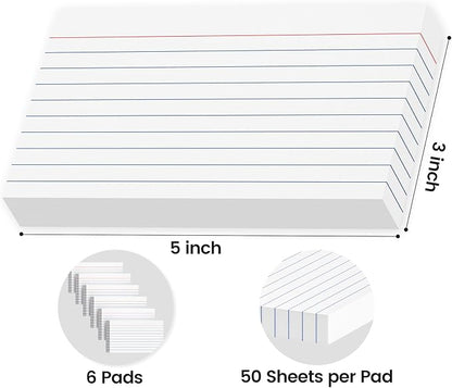 300 Count Index Cards 3x5 Inch - 180gsm Heavyweight Color Flash Card (50 Sheets Each), Durable & Portable Note Taking for Students, Teachers, Study Flashcards for Office Home School