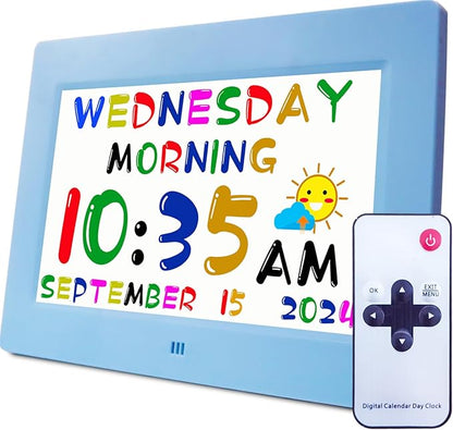 Véfaîî Digital Teaching Clock Talking Time, 24 Alarms Custom Reminders, Checklist to-Do List, Auto DST & Calendar Display, Sleep Trainer, Easy to Use for Kids Birthday Gift- Blue with Remote