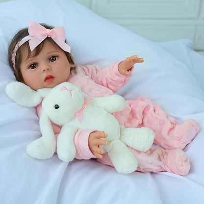 SCOM Realistic Reborn Baby Dolls - 18 Inch Real Life Doll Girl with Hair, Silicone Baby with Anatomically Correct, Newborn Lifelike Weighted Toddler with Full Body Vinyl for Ages 3+ Gift
