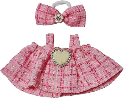 17cm Doll Clothes - Luxury Chic Style Pink Dress Set for 5.91-6.7“ (15-17cm) Dolls, Cute Premium Fashion Doll Outfit with Accessories - Pink Plaid Tweed Dress +Plaid Bow