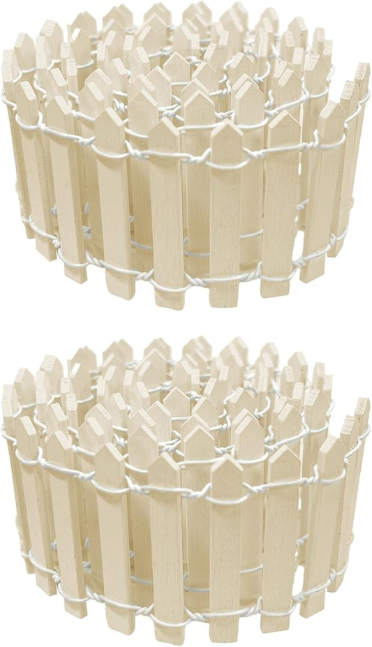 35 Inches Mini Fairy Garden Fence DIY Small Wood Decorative Picket Fence Micro Landscape Miniature Ornaments for Dollhouse, Crafts, Diorama Project, Plant Pot (Nature Wood(2 PCS))