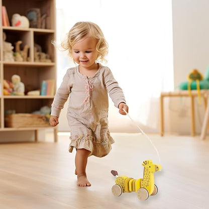 Baby Toys Car,Wooden Pull Along Toddler Toy, Developmental Toy for 1 Year Old Girl Boy Birthday Gift (Giraffe)