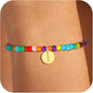 Colorful Initial Bracelets for Women Girls, Cute Beaded Initial Bracelet Teen Girl Gifts Trendy Stuff Gold Disc Letter Bracelet Personalized Gifts for Women Jewelry