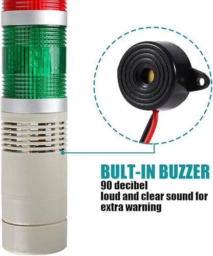 Industrial 1-Layer Stack LED Warning Light with Buzzer for Safety, 110V, 2W, Round, Plastic