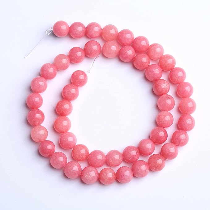 8MM 45PCS Natural Stone Pink Jade Beads Rhodochrosite Chalcedony Beads for Jewelry Making DIY Bracelet 1 Strand