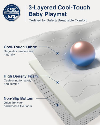 Baby Play Mat for Floor,59x71 Playpen Mat,Soft Crawling Playmate for Tummy Time and Travel,Washable&Easy Storage,Non-Slip Foam Floor Mats for Toddlers' and Infants' Play or Relax(Grey)