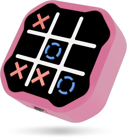 3-in-1 Electronic Tic Tac Toe Game, Handheld Travel Toy with Silent Mode, Fun for Kids and Adults, Pink
