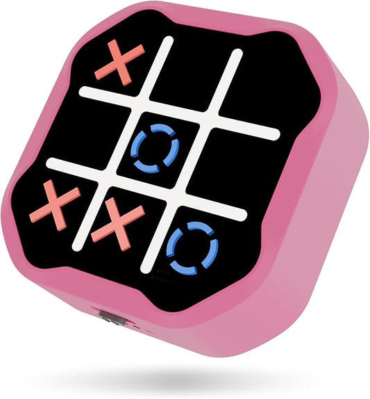 3-in-1 Electronic Tic Tac Toe Game, Handheld Travel Toy with Silent Mode, Fun for Kids and Adults, Pink