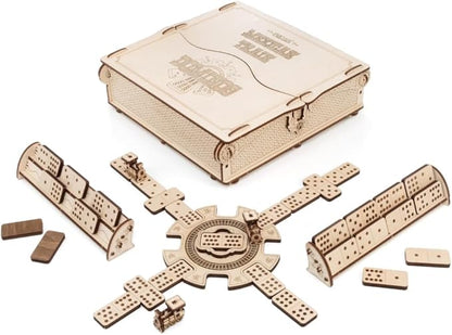 EWA Eco-Wood-Art Mexican Train Domino Game Set - Deluxe Wooden Version with 91 Dominoes, Holders, Locomotives, Station Hub, and Storage Box | Family Board Game
