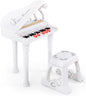 Costzon Kids Piano, 31 Key Mini Grand Piano Toy Keyboard with Microphone, Stool & Lights, Portable Electronic Piano Educational Musical Instrument Toy, Birthday Gift for Toddler Boys Girls (White)
