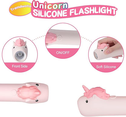 Unicorn Flashlight Rechargeable-2 Pack, Kids Flashlight for Girls and Boys, Unicorn Toys for Girls Age 4-6, Pink Small LED Child Flashlights for Birthday Gifts, Idea for Camping, Outdoor&Home Use