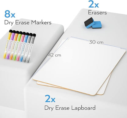 Nicpro Dry Erase Lap Board 12 x 16 inches 2 Pack Kid Double Sided Blank Small Lapboard with 8 Pens, 2 Eraser, Learning Mini Whiteboard Portable Drawing Board for Student and Classroom Use