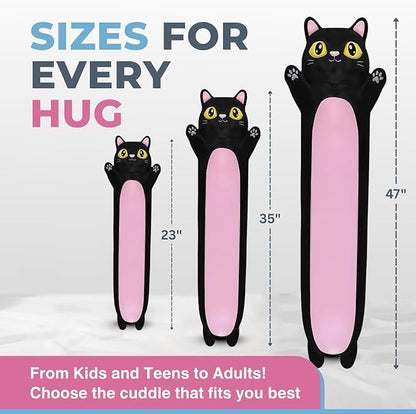 Black Cat Plush Body Pillow for Kids | Long Stuffed Animal Cuddle Pillow | Soft Hugging Toy | Plushie Gift for Girls & Boys | Long Plush Body Pillow for Sleep & Comfort | Small, 23 Inches