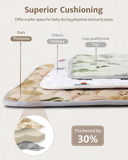Blissful Diary Portable Baby Play Mats for Floor, Thick Cushioned Foldable Baby Crawling Mat for Indoor Outdoor, Non-Slip & Washable Kids Playmat for Tummy Time Activity, Earth Tones 43" X 43"