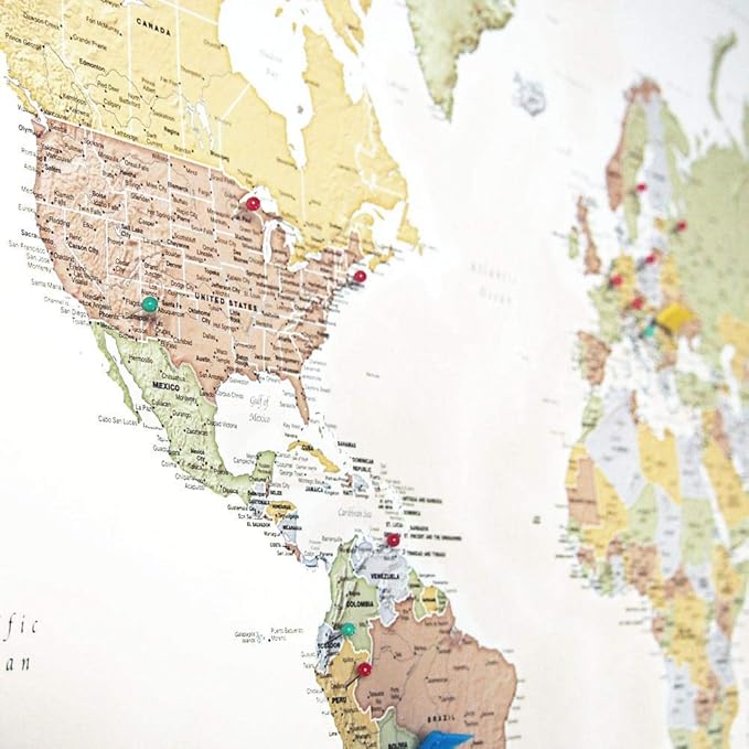 Map Your Travels World Travel Map Framed- 33 inches x 21 inches