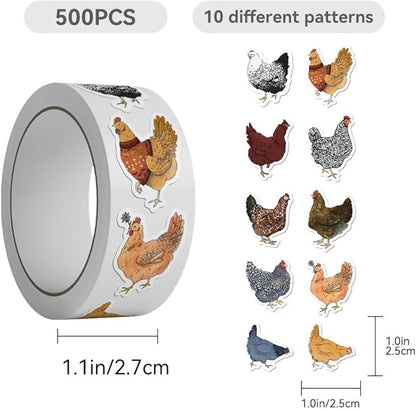 500Pcs Waterproof Chicken Stickers, Cute Vinyl Decals for Water Bottles, Phones, Laptops, Hydro Flasks, Teens Boys Girls School DIY Crafts, Durable Aesthetic Stickers