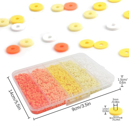 4000Pcs Yellow Clay Beads for Bracelets Making 6mm Heishi Polymer Clay Bead, Flat Round Disc for Jewelry Making Yellow Bead Making Kit