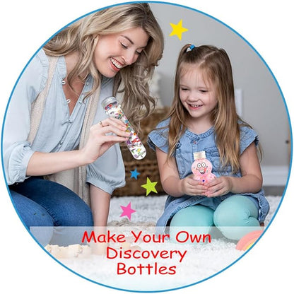 Sensory Bottles Kits for Calm Down Corner Supplies Magic Mixies Sensory Toys for Toddlers1-3 Kids with Glitter, 5 Fun Shaped Containers