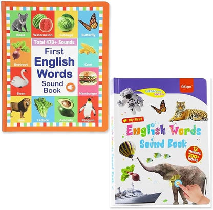 My First English Words Sound Book – 470+ Words, Audio Books for Kids Leap Frog 100 Book English Learning Talking Interactive Toddlers Early Educational Electronic Musical Toy(Two-Book Set)