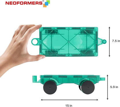 Magnetic Tiles Car Set Truck Kit Toy with Stronger Magnets, Educational Magnet Cars with Re-Enforced Hitch and Long Bed for Girls Boys Toddler Ages 3+ (Green & Yellow)