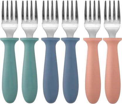 Pimoys 6-Pack Stainless Steel Toddler Forks Baby & Kids Utensils for Self-Feeding Plastic Handle Dishwasher Safe