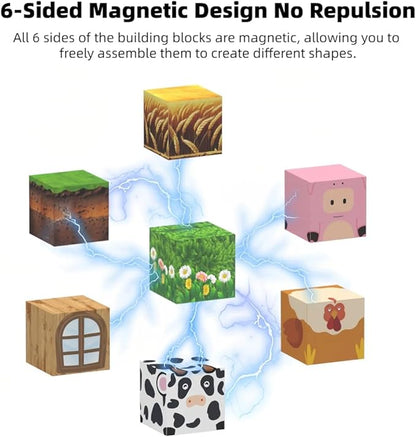 138 Pcs Magnetic Building Blocks, Enhance STEM Learning, Creative Play & Logical Thinking, Durable & Vibrant Color with Light Up Blocks, Ideal for Classroom & Screen-Free Entertainment (Forest Farm)