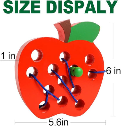 Lacing Toys for Toddlers,Wooden Threading Apple Baby Travel Toys,Montessori Education Sensory Learning Fine Motor Skills, Wooden Block Puzzle Gifts for 3 Year Old Baby Kids Boys Girls
