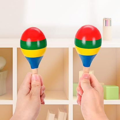 2 Pcs Maracas, Hand Percussion Rattles for Kids, Wooden Rumba Shaker Hand Musical Instruments with Clear Rhythm for Kids Adults Playing (Colorful)