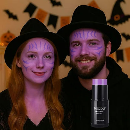 MEICOLY Light Purple Face Body Paint Stick(1.06 Oz),Cream Lavender Periwinkle Body Paint ,Sweatproof Waterproof Purple Eye Black for Sports,Violet Lilac Face Paint for Halloween SFX Ursula Cosplay