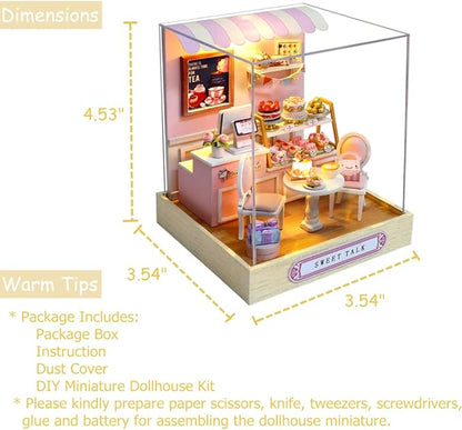 TuKIIE DIY Miniature Dollhouse Kit with Furniture, 1:24 Scale Creative Room Mini Wooden Doll House Plus Dust Proof for Kids Teens Adults(Sweet Talk)