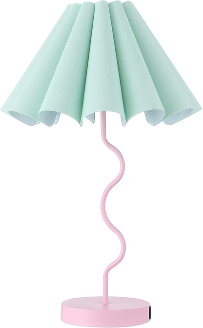 Table Lamp for Bedroom Nightstand Modern Touch Green Pink Lamp Dimmable Lamp for Living Room End Table with USB Port and Outlet
