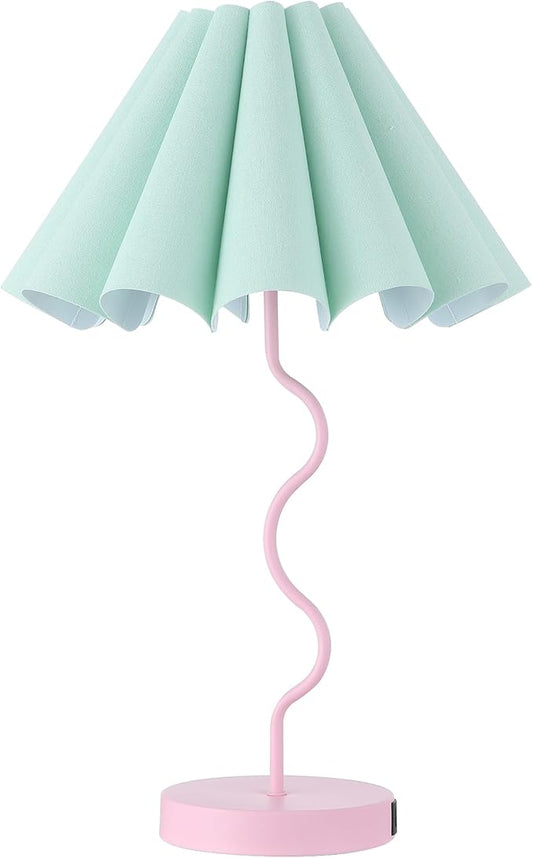 Table Lamp for Bedroom Nightstand Modern Touch Green Pink Lamp Dimmable Lamp for Living Room End Table with USB Port and Outlet
