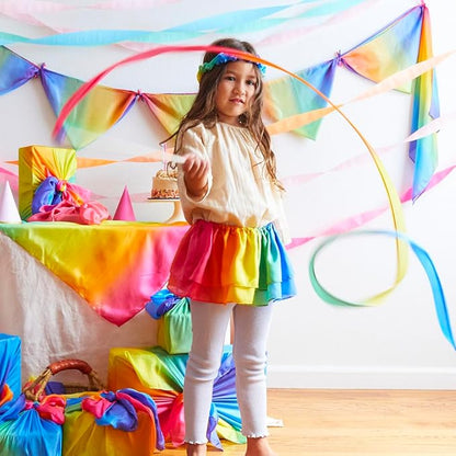Sarah's Silks Rainbow Streamer - 8' Long Ribbon Wand for Kids, Pretend Play, Dance, Baton Stick Twirling, and Gymnastics Party Favors | 100% Silk and Wood Montessori and Waldorf Toys