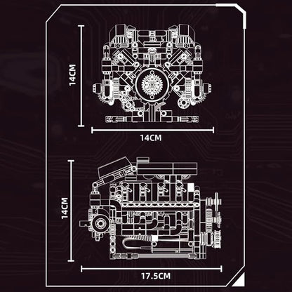 39008 V8 Engine Model Kit, Runnable, Build Your own STEM Visible Mini V8 Engine Model Kit with Lights, Adult and Adolescent Physics Science Experiment Building Block Set (700 Pcs)