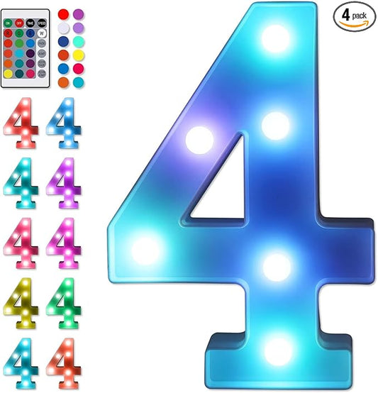 Foaky Colorful LED Number Lights with Remote, Light Up Number Sign for Night Light Wedding/Birthday Party Battery Powered Christmas Lamp Home Bar Decoration (4)
