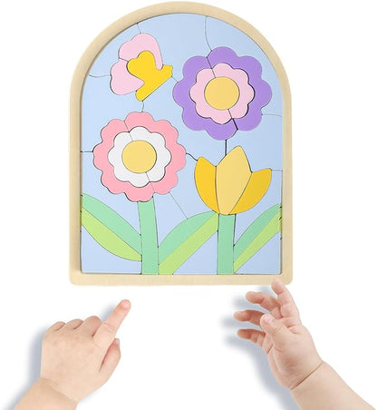 Jigsaw for Baby Boys, Wooden Puzzles for Toddlers 3-5, Boys Girls Birthday Gift for Kids Ages 4-6, Toddler Puzzles Montessori Toys for 3 Year Old, Great Gifts for 3+ Year Olds (Flowers)