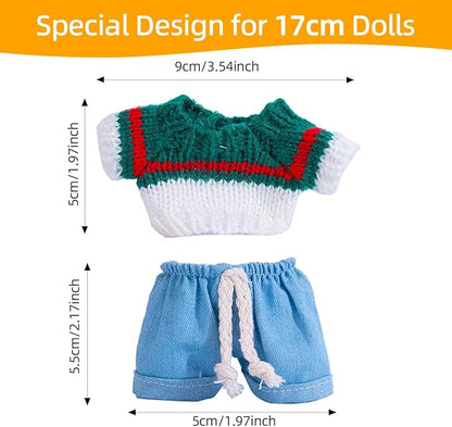 17cm Doll Clothes Set, Premium Jeans & Knitted Sweater Outfit for 17cm 15cm Dolls, Cute Dress Up Fashion, No Doll Included (C, 17cm/15cm)