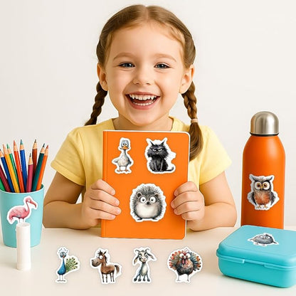 50 Pcs Funny Quirky Crazy Animal Stickers for Kids Teacher Water Bottle Laptop Phone Case Kindle Suitcase Scrapbook Diary Notebook Craft, Waterproof Vinyl Sticker Decal