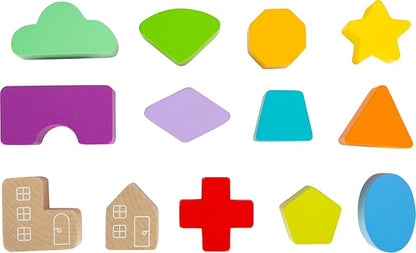 Wooden Rainbow Shape Sorter Cube – Sorting Toy with 13 Geometric Shapes & Removable Lid – Educational Game for Dexterity & Fine Motor Skills – Teaches Counting, Shapes and Colors – Ages 12+ Months