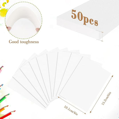 50PCS 4x6 Watercolor Paper Bulk, 140lb/300g Cold Press Thick Water Color Paper Pad for Kid Child Adult, White Art Paper for Drawing Painting Markers Gouache, Textured Cotton Paper Sheets
