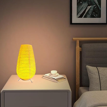 Battery Operated Lamp Bedside Table Lamp Paper and Chrome Standing Lamp Room Decoration Festival Lantern Light Nightstand Desk Lamp Bedroom Dresser Living Kids Room College Dorm Coffee