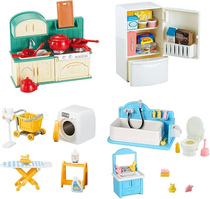 TAKIHON Dollhouse Furniture, Kitchen & Bathroom Toy Set,Fridge Washing Machine Set for Kids,Dollhouse Miniature Accessories,Educational Pretend Play Toys for Toddler,Boys & Girls