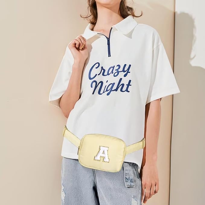 YOOLIFE Initial Crossbody Bag Belt Bag, Birthday Gifts for Teen Girls Kids, Personalized Gifts for Women Daughter Sister Friends, Khaki A