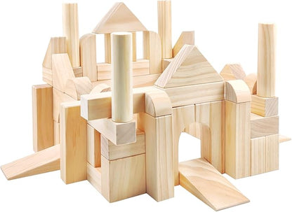 Onshine Large Wooden Blocks for Toddlers 1-3, 64 Pieces Big Wood Building Blocks Set with Wooden Storage Box, Large Toddler Blocks Building and Stacking Toys Construction Set