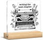 Writing Gifts for Women Girls, Gifts for Writers Authors Novelist Typewriter, Writing the Next Chapter Acrylic Plaque Sign with Wooden Stand Home Office Decor