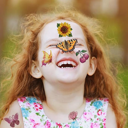 Glitter Temporary Tattoos for Girls 10 Sheets Glitter Flowers Bird Butterfly Heart Temporary Tattoos for Girls Kids Birthday Party Supplies Gifts Decoration