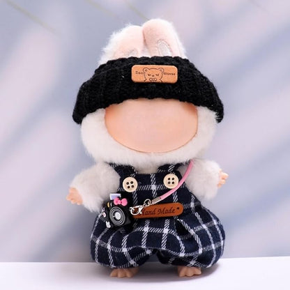 Doll Clothes Set for 17cm Doll Compatible with Labubu Clothes Dolls Accessories Dress Up Suitable for 6.7" Dolls (No Doll) (Overalls)