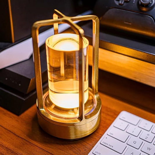 Klarako Crystal Lantern Lamp – Modern Cordless Rechargeable Bedside & Outdoor Light, Portable Wireless Lamp – Dimmable Touch Control – Luxury Living Room & Hotel-Style Lighting (Gold, 5-Pack)
