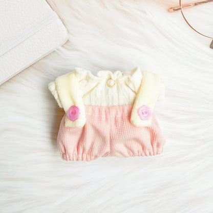 Clothes for Dolls Accessories (No Doll), Cute Outfit Set 2 Pieces Bib Pants for 15 & 17cm Doll Suit, Stylish Dress Up Overalls Doll Clothing Set Replacement Pink