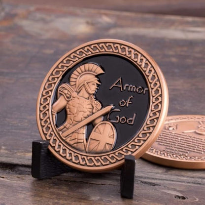 Armor of God Challenge Coin - Antique Copper - Collector's Medallion - Military Coins Designed by US Military Veterans